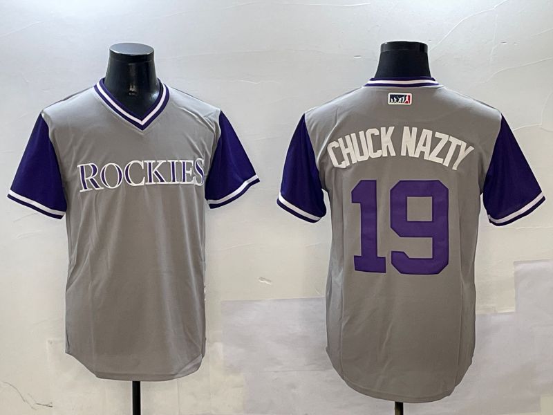 Men Colorado Rockies #19 Chuck Nazty Grey Fashion Game 2025 Nike MLB Jersey style 1->mlb hats->Sports Caps